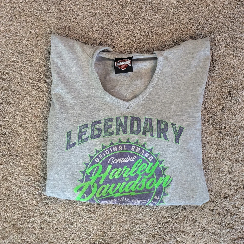 Women's Size Medium Harley-Davidson Gray Hoodie with Green and Purple Accents - Picture 3 of 3